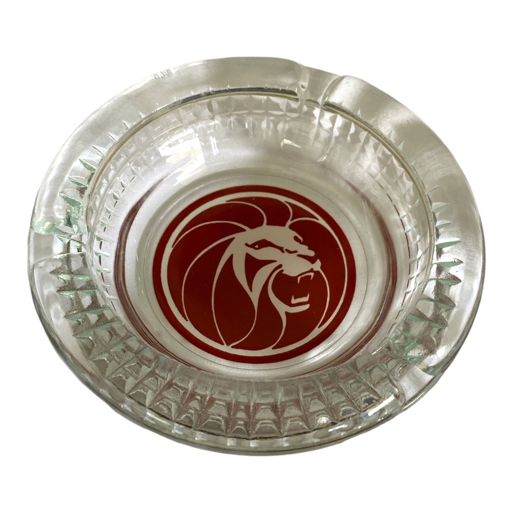 Vintage Lion Print Glass Ashtray